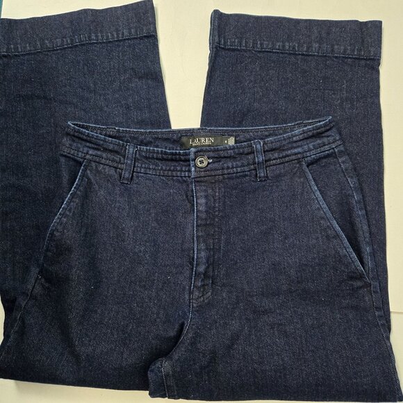 Lauren Ralph Lauren Size 6 Wide Leg High-Rise Cropped Jeans Dark Wash - Picture 6 of 13